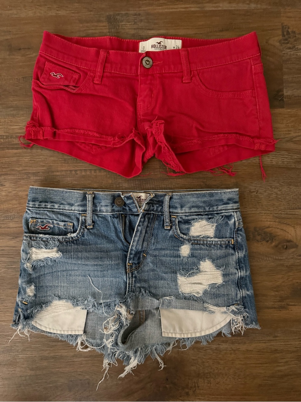 Hollister Bright Red & Distressed Blue Denim Short Duo